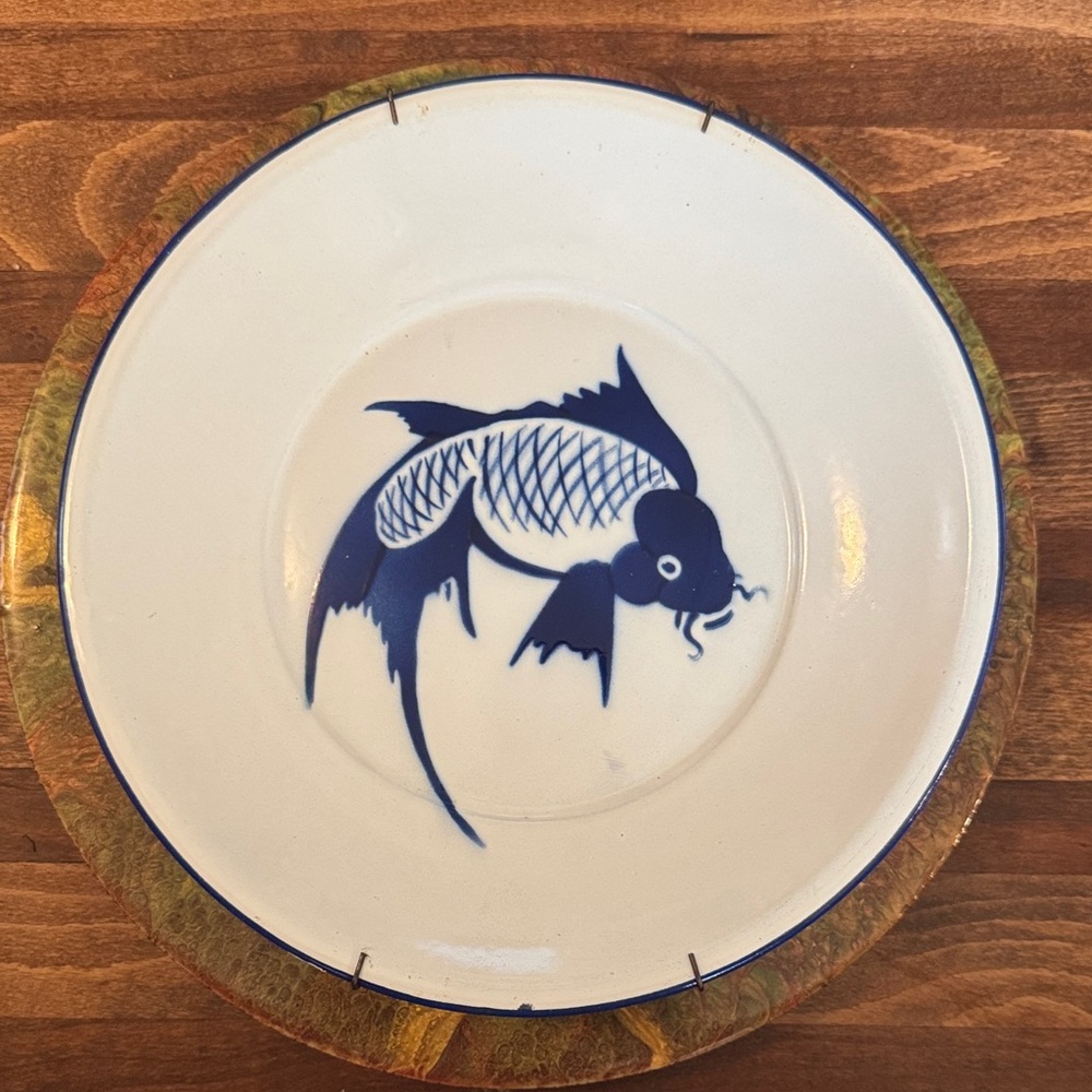 Vintage Koi Fish Enamelware with wall hanger